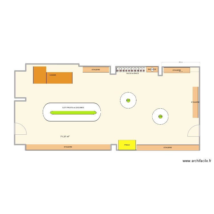 magasin. Plan de 1 pièce et 71 m2