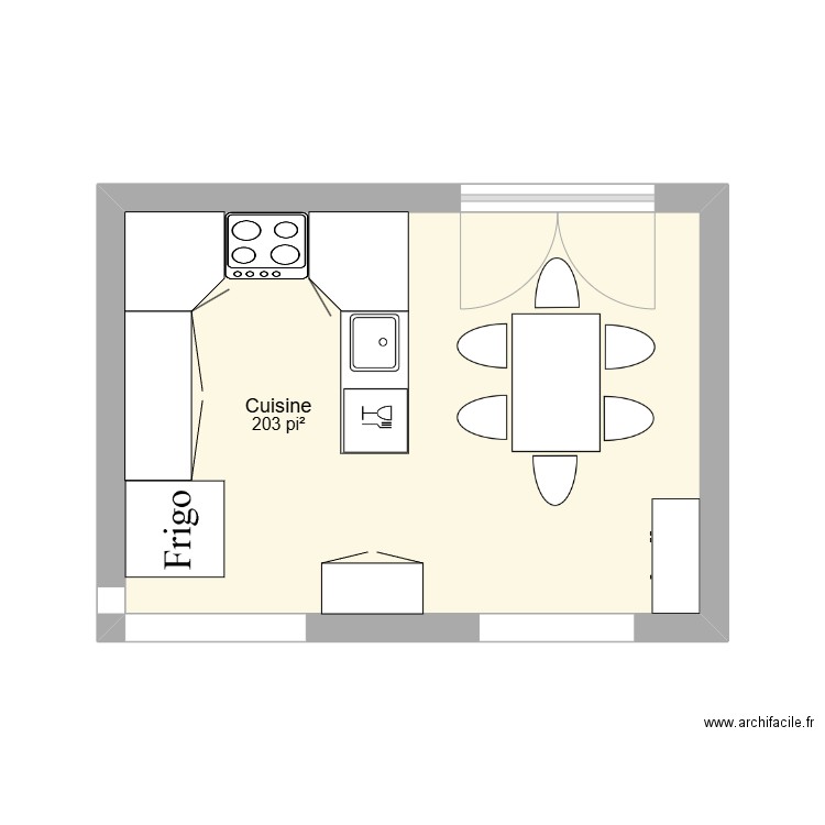 Cuisine 2025. Plan de 1 pièce et 19 m2