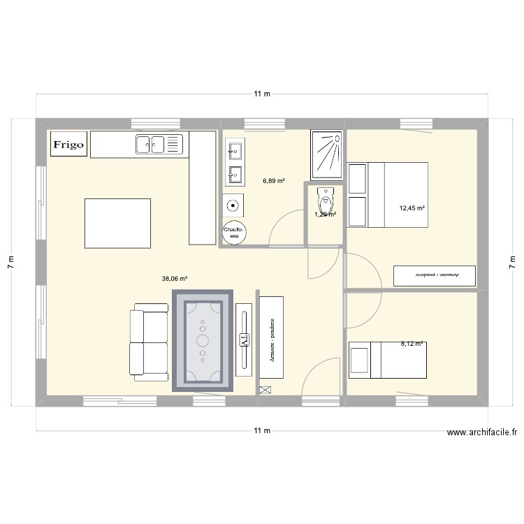 Sabres. Plan de 5 pièces et 67 m2