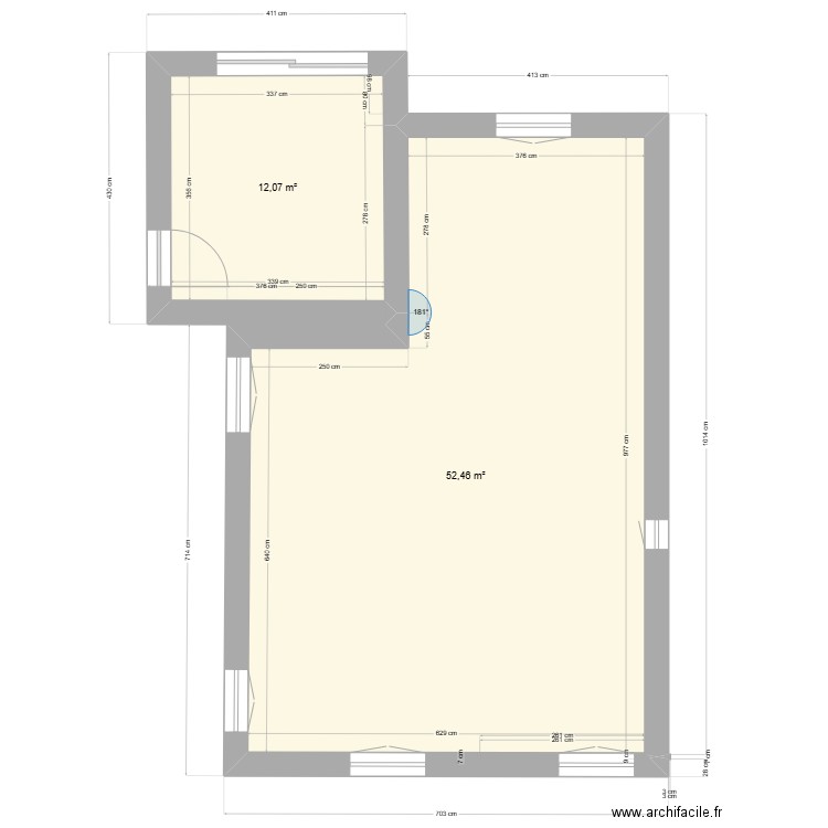 Projet extension EL bis. Plan de 2 pièces et 65 m2