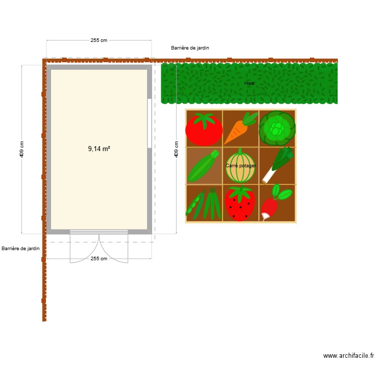 Plan Cabane jardin. Plan de 1 pièce et 9 m2