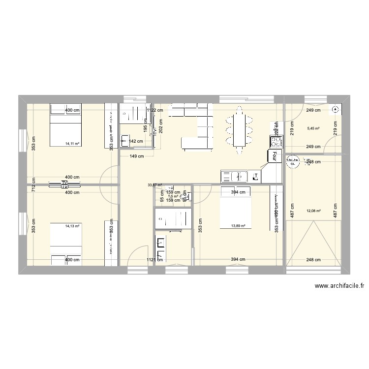 maison 100m2. Plan de 7 pièces et 141 m2