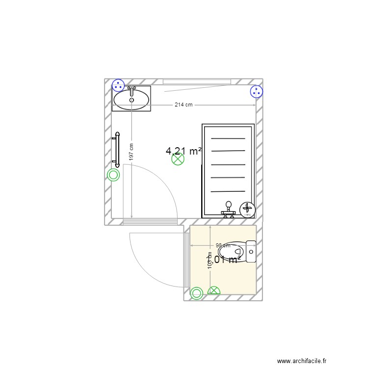 salle de bain. Plan de 2 pièces et 5 m2