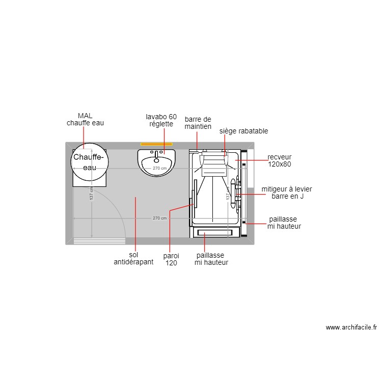 ballet. Plan de 1 pièce et 4 m2