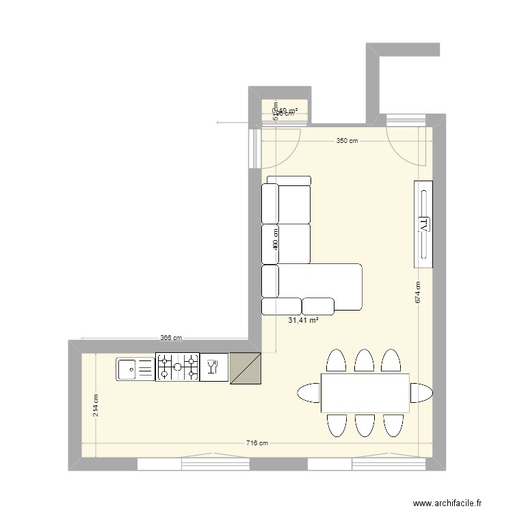 Appart Colomiers. Plan de 2 pièces et 32 m2