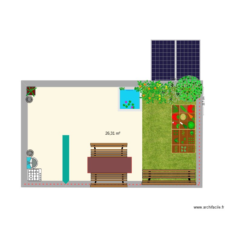 ecol. Plan de 1 pièce et 26 m2