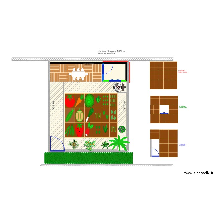 Jardin cris. Plan de 2 pièces et 55 m2