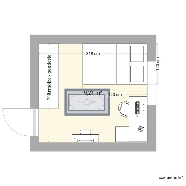 Chambre 🛌 . Plan de 1 pièce et 9 m2