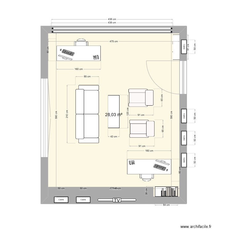 Bureau présidence. Plan de 1 pièce et 28 m2