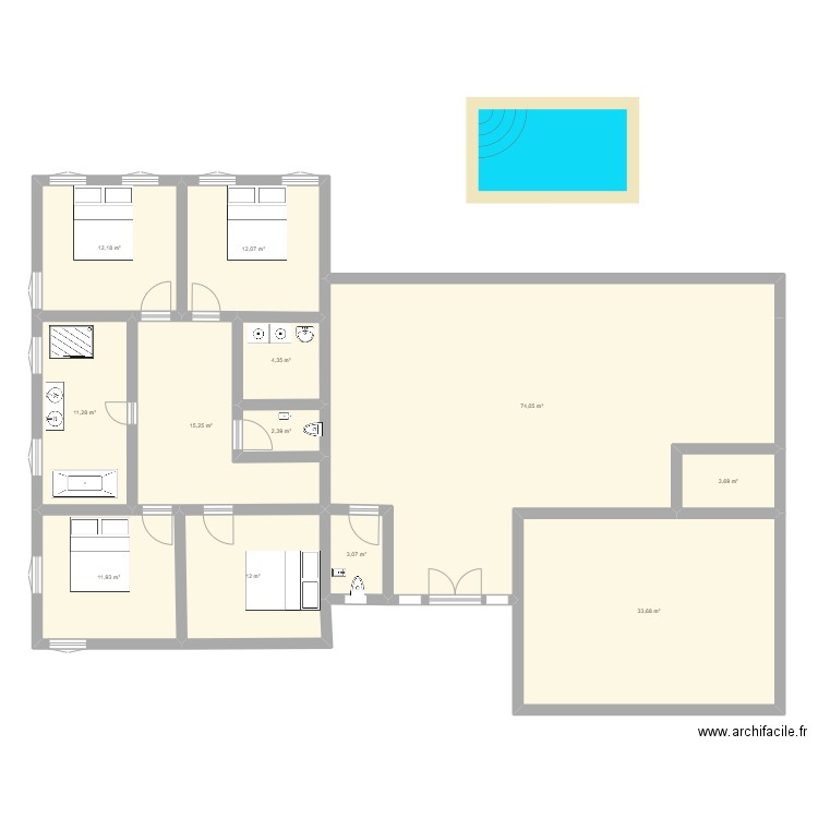 Milla2. Plan de 12 pièces et 196 m2