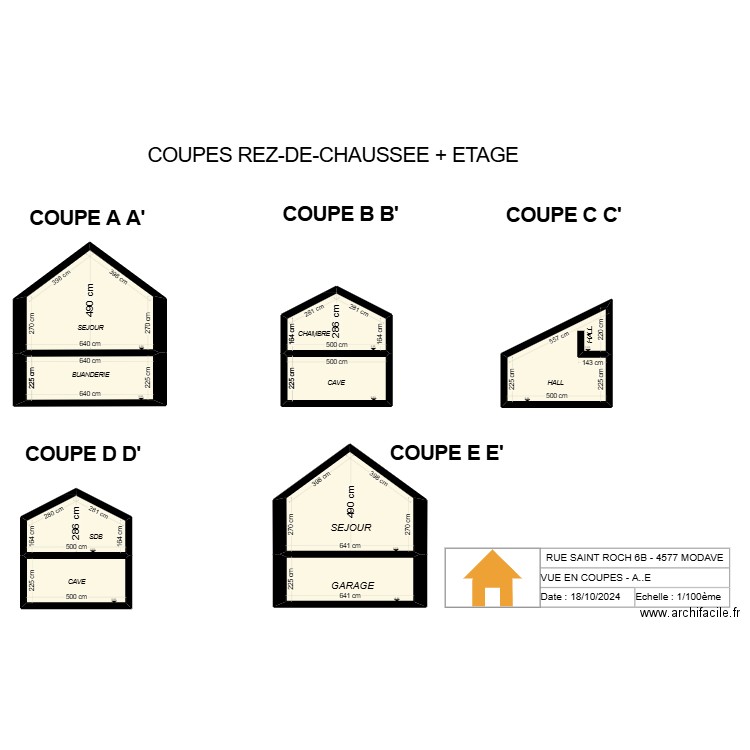 V.RADOUX - VUE EN COUPES - A..E - VER2.21. Plan de 9 pièces et 141 m2