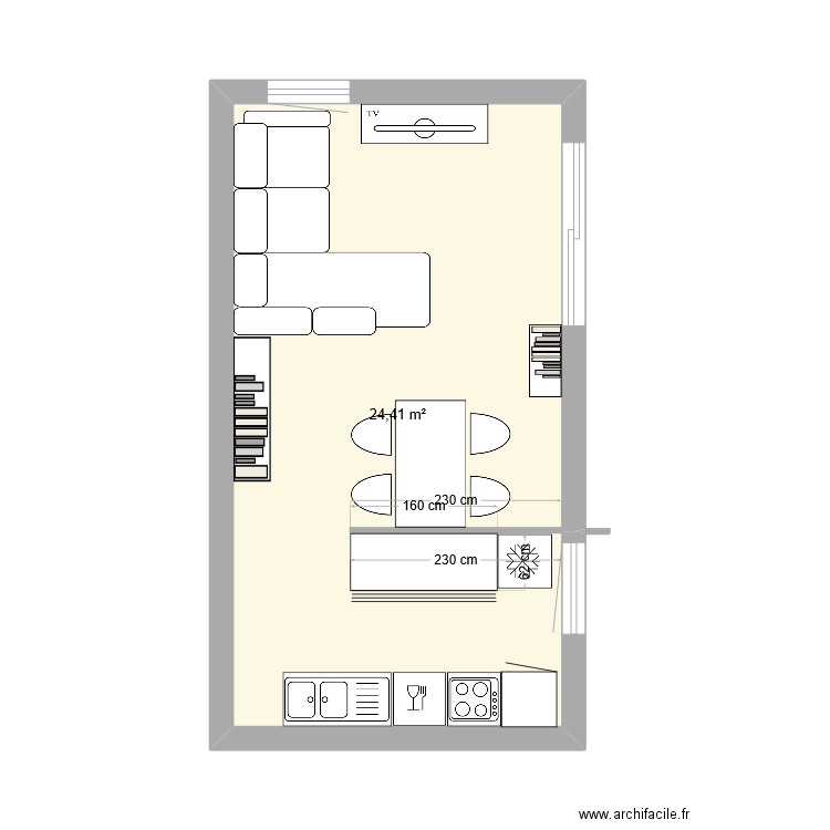 escale. Plan de 1 pièce et 24 m2