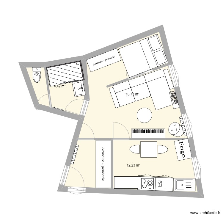 Plan appartement. Plan de 3 pièces et 33 m2