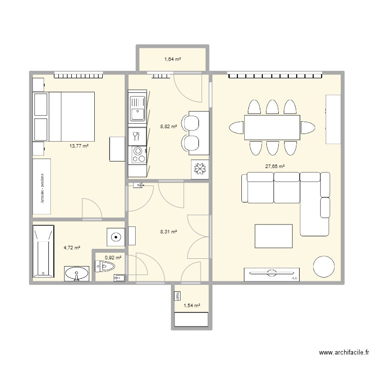 Thouars 2 B1. Plan de 8 pièces et 67 m2