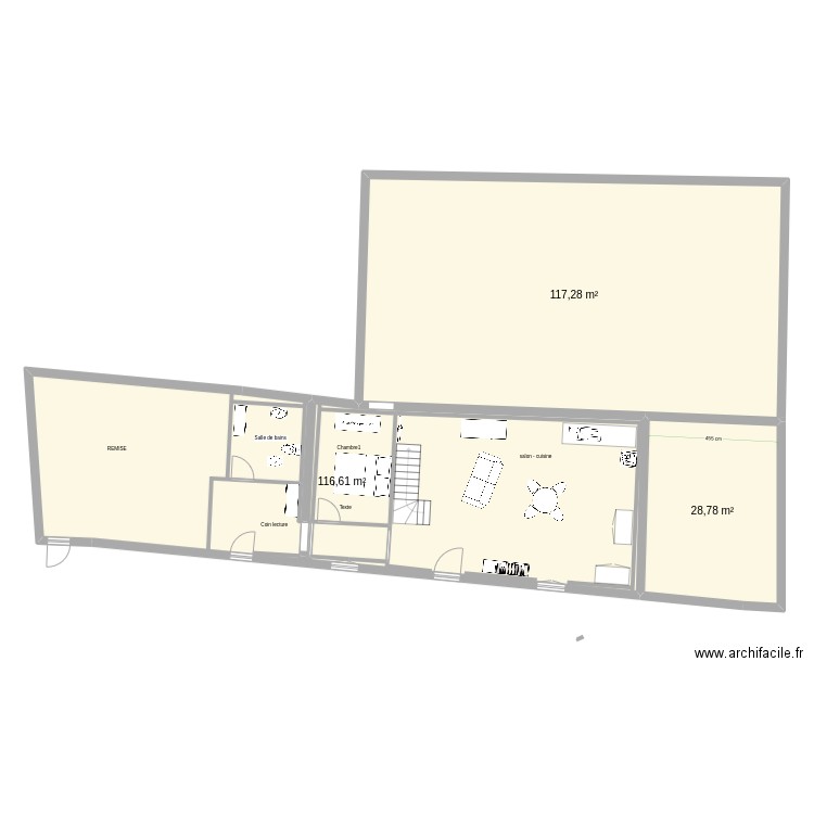 Etat des lieux -projet 1. Plan de 3 pièces et 263 m2