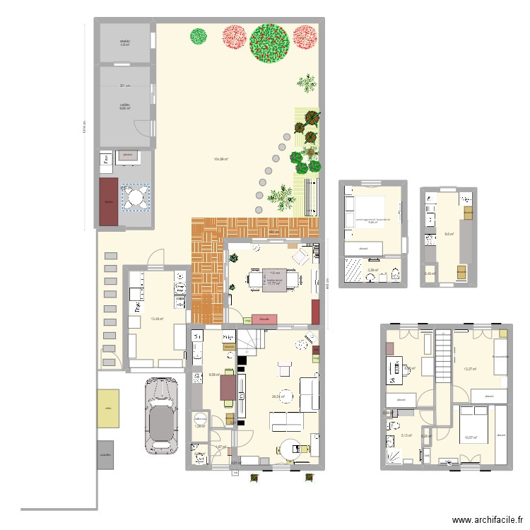 Les Molières agrandissement M. De Oliveira. Plan de 23 pièces et 262 m2