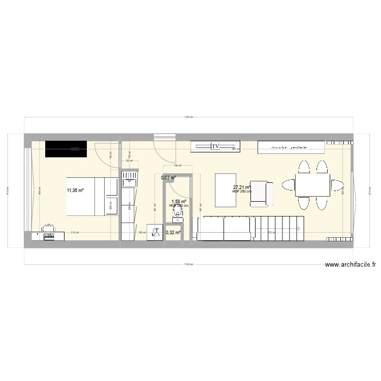 RDC Nouvel Amenagement. Plan de 5 pièces et 41 m2