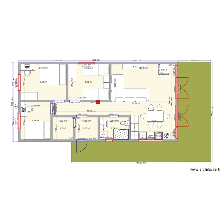 Быково осн. Plan de 8 pièces et 91 m2