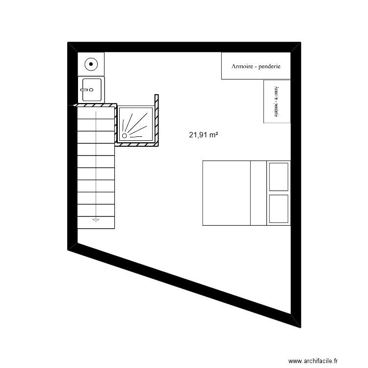 Bibou R+1. Plan de 1 pièce et 22 m2