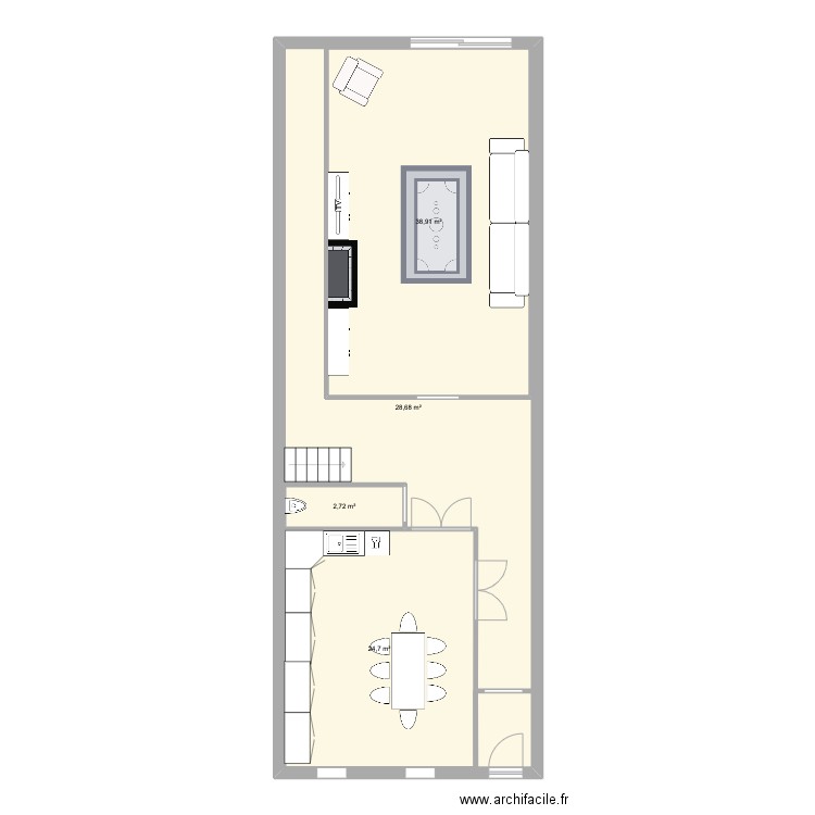 RDC Baziege. Plan de 4 pièces et 165 m2