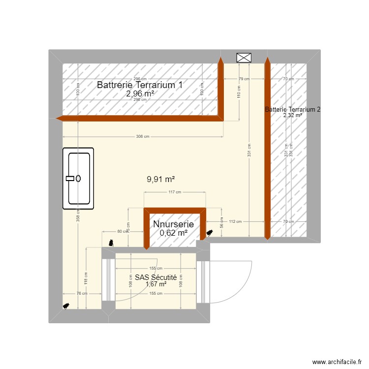 Piece élevage v2. Plan de 5 pièces et 17 m2