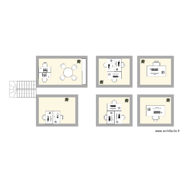 Plan 2ème étage Admin. Plan de 6 pièces et 61 m2