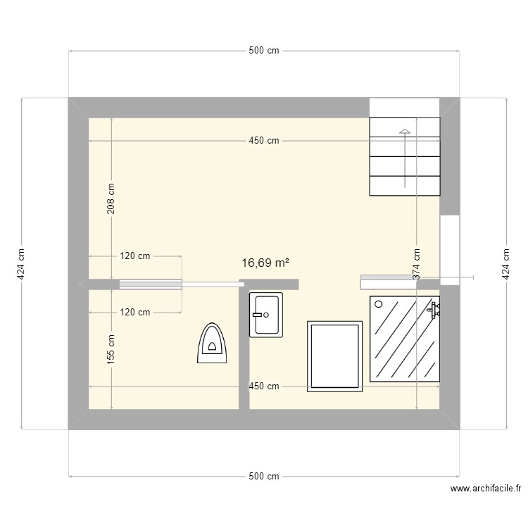 SDB étage. Plan de 1 pièce et 17 m2