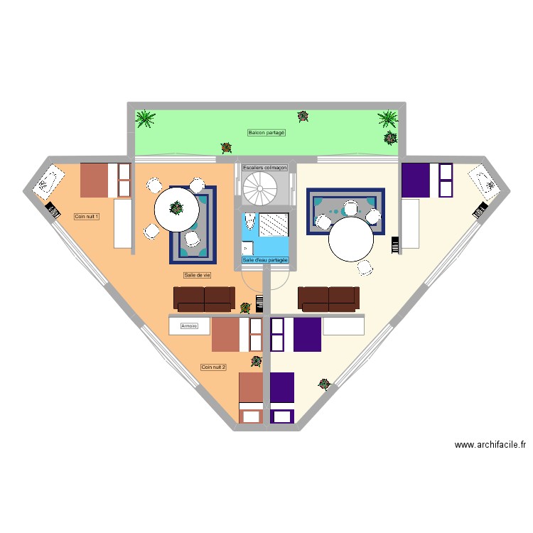 Appartement chinois 2123. Plan de 5 pièces et 113 m2