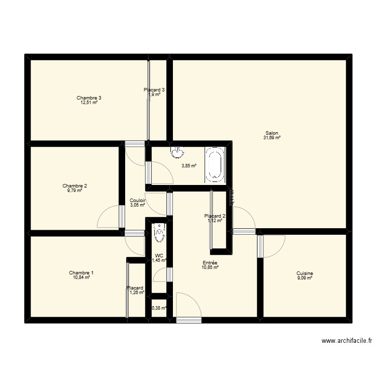 lgt fonction Tauzin. Plan de 13 pièces et 98 m2