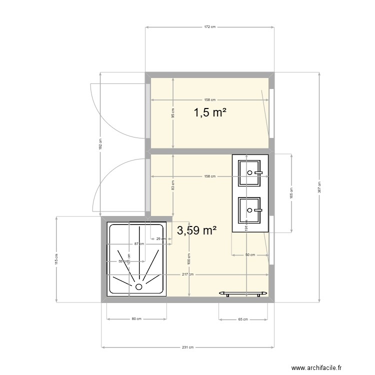 Etage-SDB-WC_2. Plan de 2 pièces et 5 m2