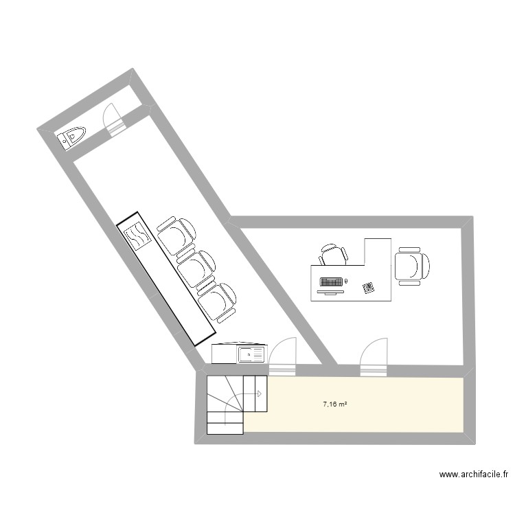 salle de pause. Plan de 1 pièce et 7 m2