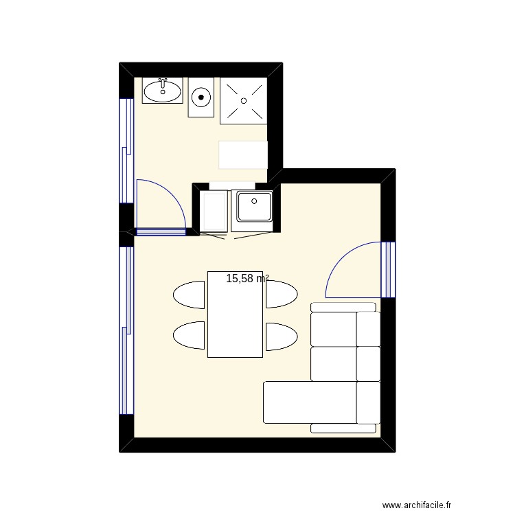 guy . Plan de 1 pièce et 16 m2