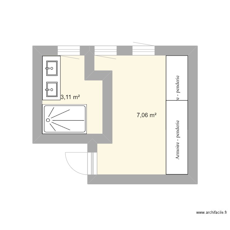 SDB ENFANT . Plan de 2 pièces et 10 m2