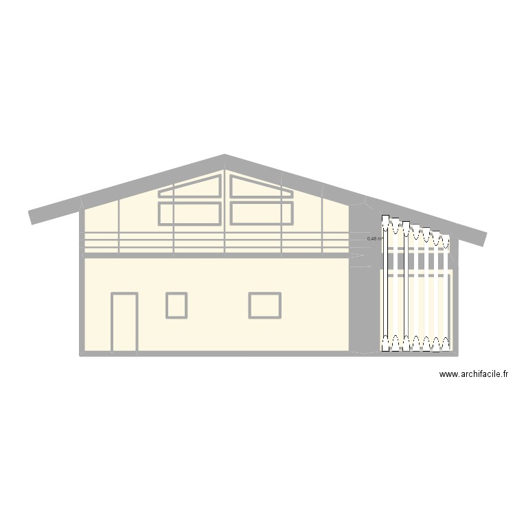 Facade projetée post persiennes. Plan de 39 pièces et 61 m2