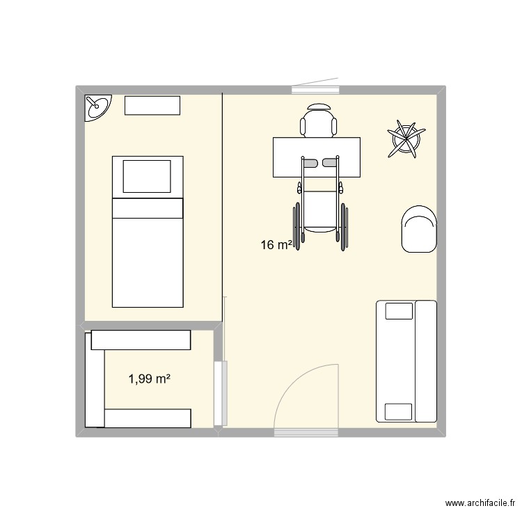 institut . Plan de 2 pièces et 18 m2