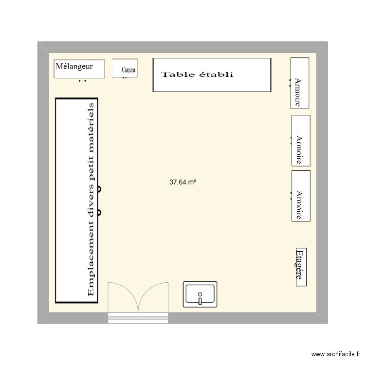 Atelier. Plan de 1 pièce et 38 m2