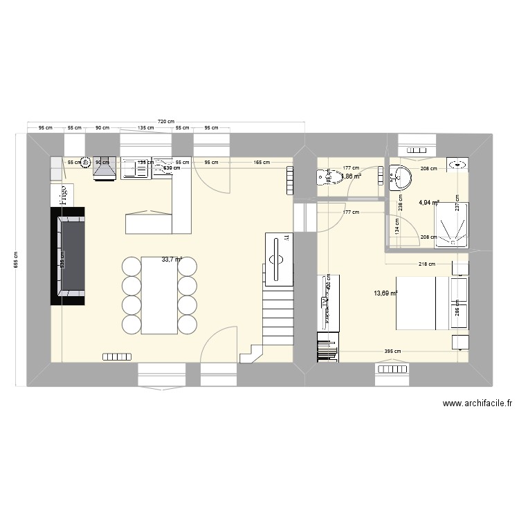 Pomié. Plan de 4 pièces et 54 m2