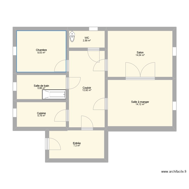 bloc 4. Plan de 8 pièces et 72 m2