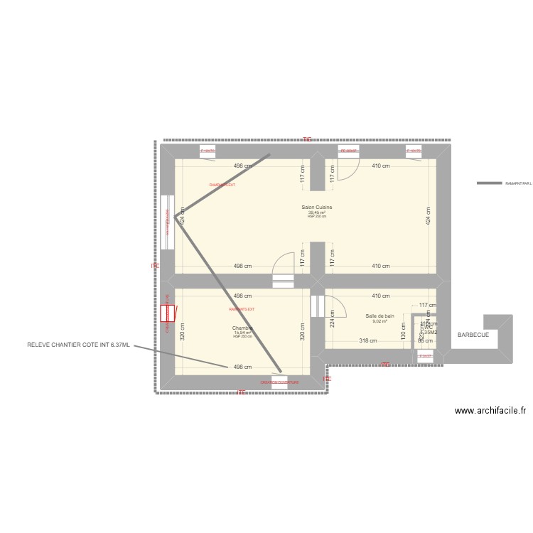 FULLANA RDC PLAN. Plan de 3 pièces et 64 m2