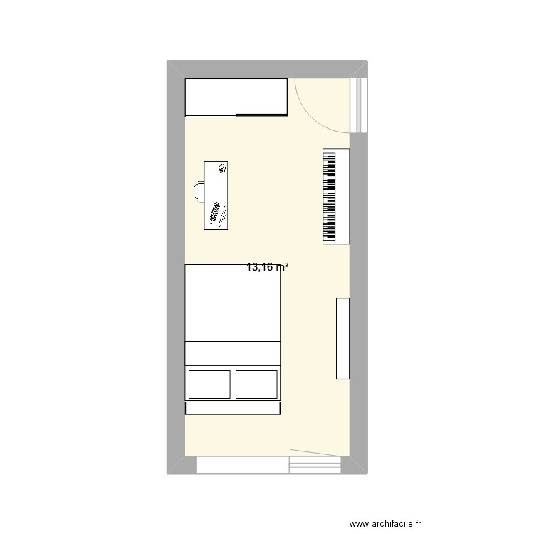 Chambre 1. Plan de 1 pièce et 13 m2