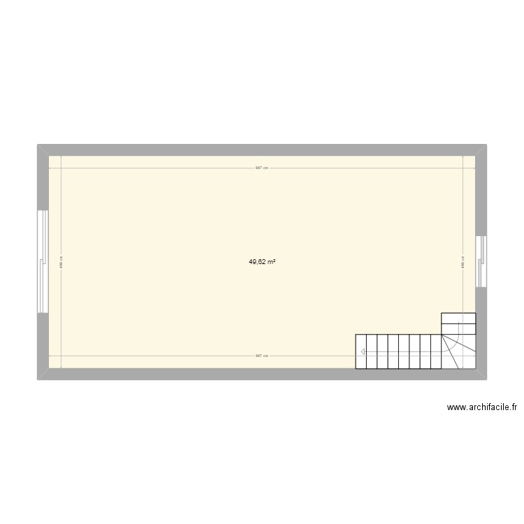 grange. Plan de 1 pièce et 50 m2