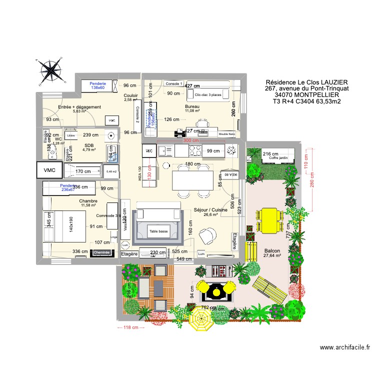 T3 C3404 _ Résidence Le Clos Lauzier 3. Plan de 8 pièces et 91 m2