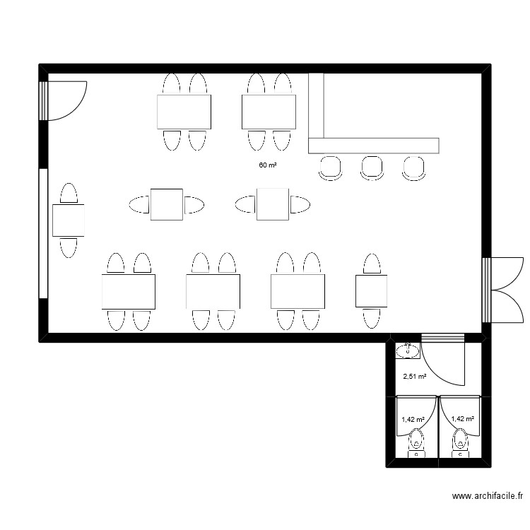 Plan 1/50 restau. Plan de 4 pièces et 65 m2