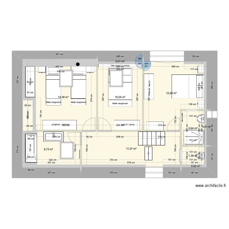 Etage . Plan de 10 pièces et 59 m2