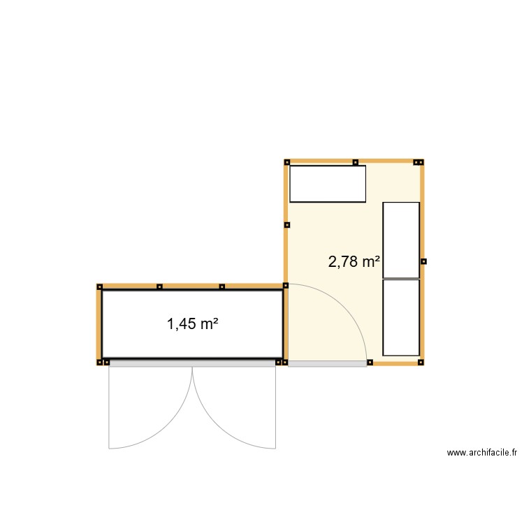 Abri Atelier. Plan de 2 pièces et 4 m2