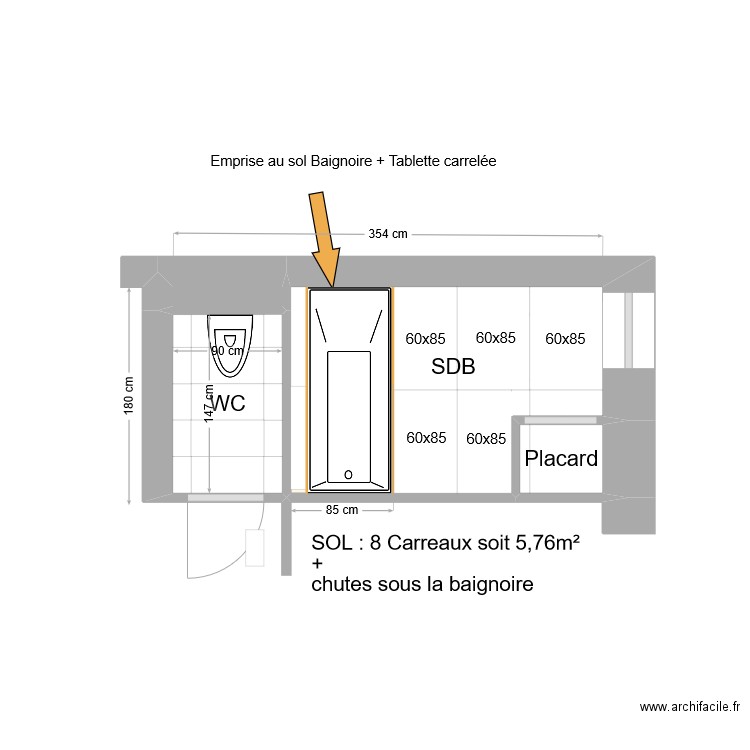 70 Joinville Calepinage Sol SDB RDC. Plan de 4 pièces et 6 m2