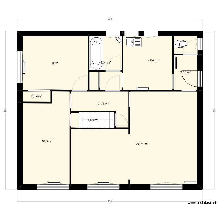 plan actuel. Plan de 9 pièces et 64 m2