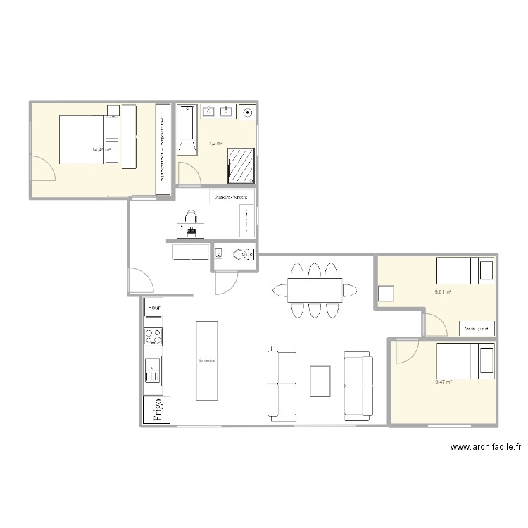 appartement 2. Plan de 4 pièces et 40 m2