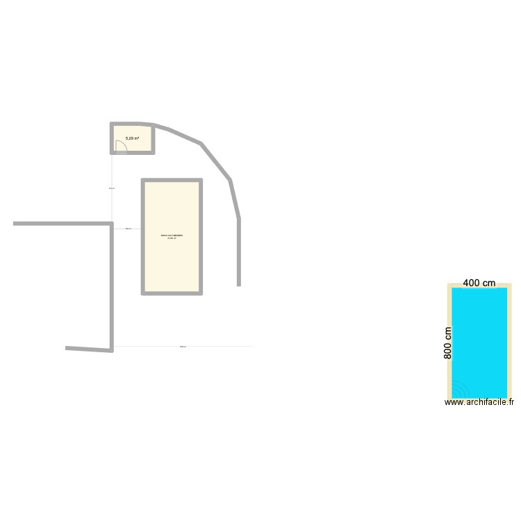 terrasse dp. Plan de 2 pièces et 37 m2