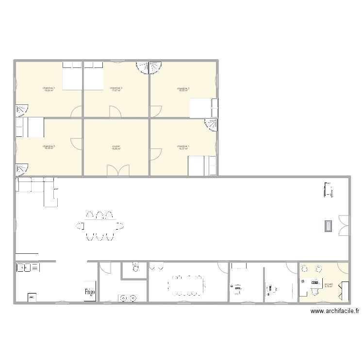 foyer 5 pers. Plan de 7 pièces et 118 m2